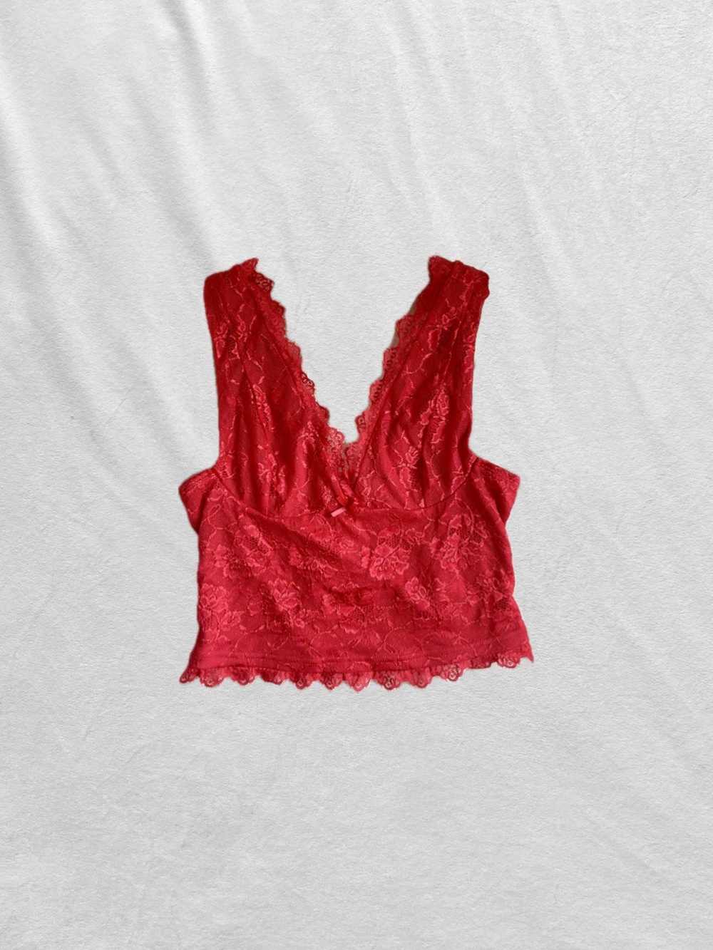 Red Lace V-Neck Crop Tank Top
